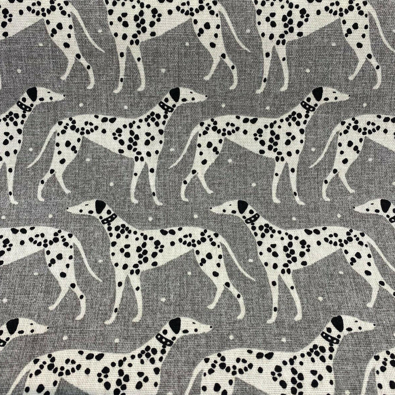 Waverly Dalmatian Dogs Grey Dapper Novogratz Cotton Fabric - Black, Gray, White Dalmatian Dogs, 54" Width (1 Yard)