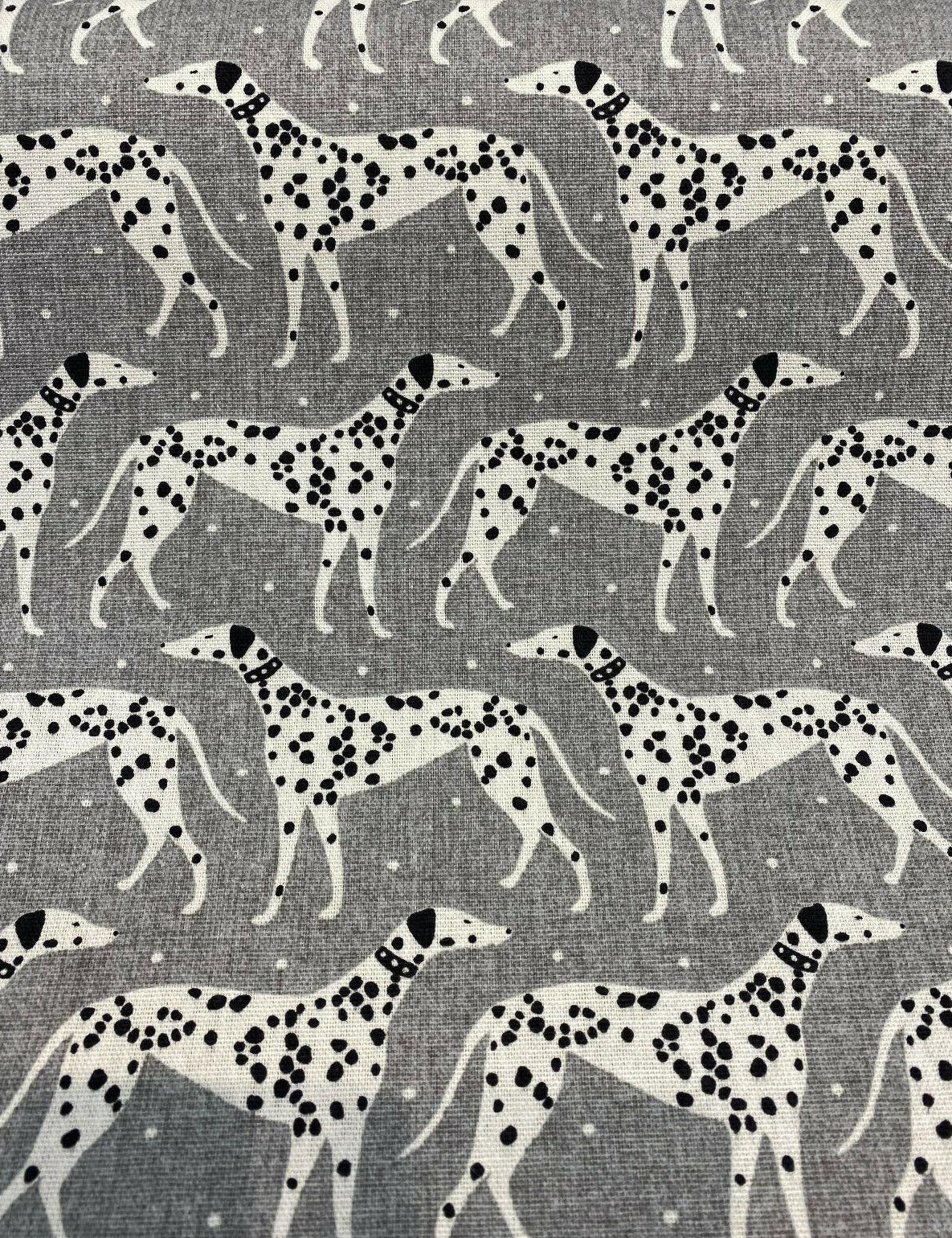 Waverly Dalmatian Dogs Grey Dapper Novogratz Cotton Fabric - Black, Gray, White Dalmatian Dogs, 54" Width (1 Yard)