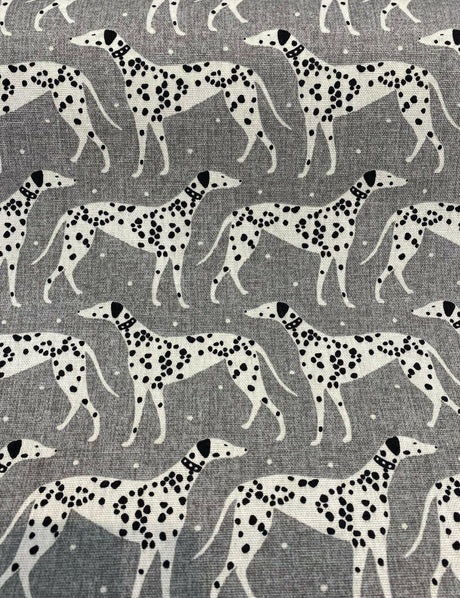 Waverly Dalmatian Dogs Grey Dapper Novogratz Cotton Fabric - Black, Gray, White Dalmatian Dogs, 54" Width (1 Yard)