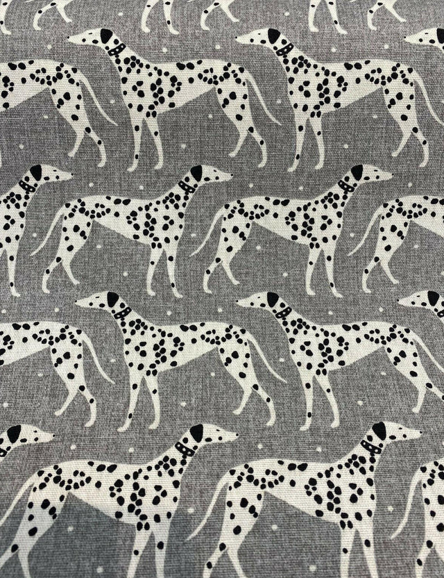 Waverly Dalmatian Dogs Grey Dapper Novogratz Cotton Fabric - Black, Gray, White Dalmatian Dogs, 54" Width (1 Yard)