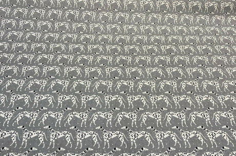 Waverly Dalmatian Dogs Grey Dapper Novogratz Cotton Fabric - Black, Gray, White Dalmatian Dogs, 54" Width (1 Yard)