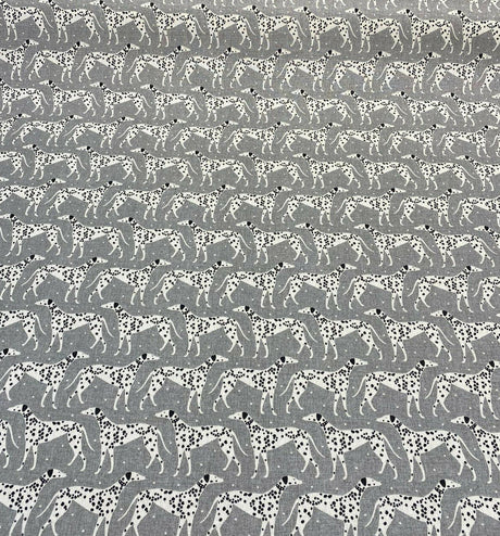 Waverly Dalmatian Dogs Grey Dapper Novogratz Cotton Fabric - Black, Gray, White Dalmatian Dogs, 54" Width (1 Yard)