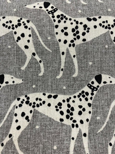 Waverly Dalmatian Dogs Grey Dapper Novogratz Cotton Fabric - Black, Gray, White Dalmatian Dogs, 54" Width (1 Yard)