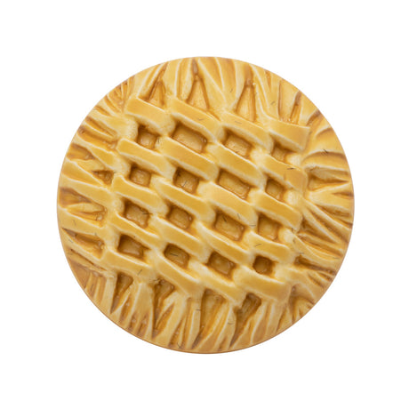 Plastic Shank Back Button - 44L/28mm - Mustard and Cream Basktweave