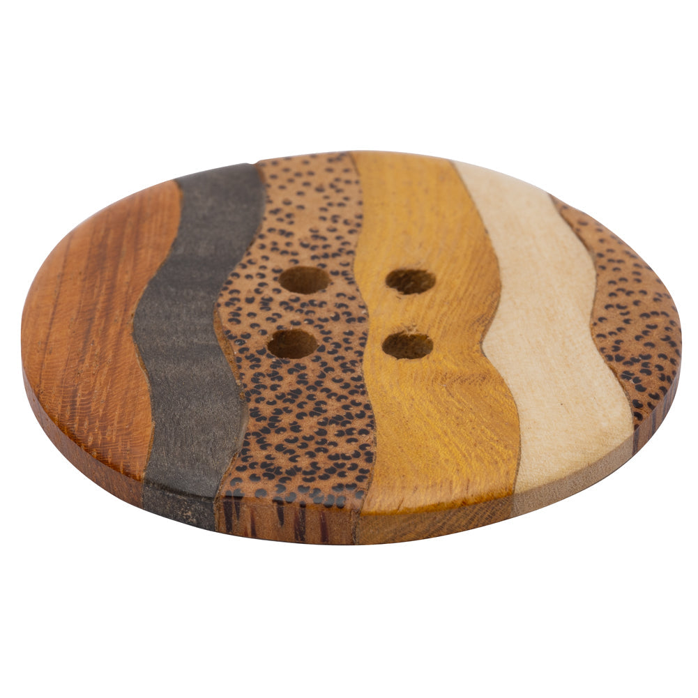 Wood 4-Hole Button - 94L/60mm - Natural Shades Wavy Stripes and Spots