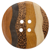 Wood 4-Hole Button - 94L/60mm - Natural Shades Wavy Stripes and Spots