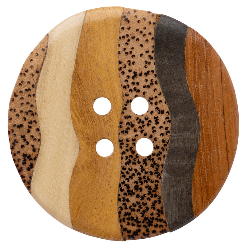 Wood 4-Hole Button - 94L/60mm - Natural Shades Wavy Stripes and Spots