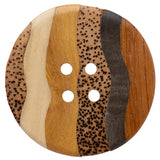 Wood 4-Hole Button - 94L/60mm - Natural Shades Wavy Stripes and Spots