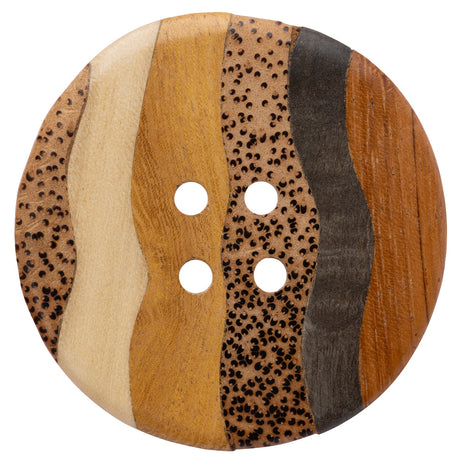 Wood 4-Hole Button - 94L/60mm - Natural Shades Wavy Stripes and Spots