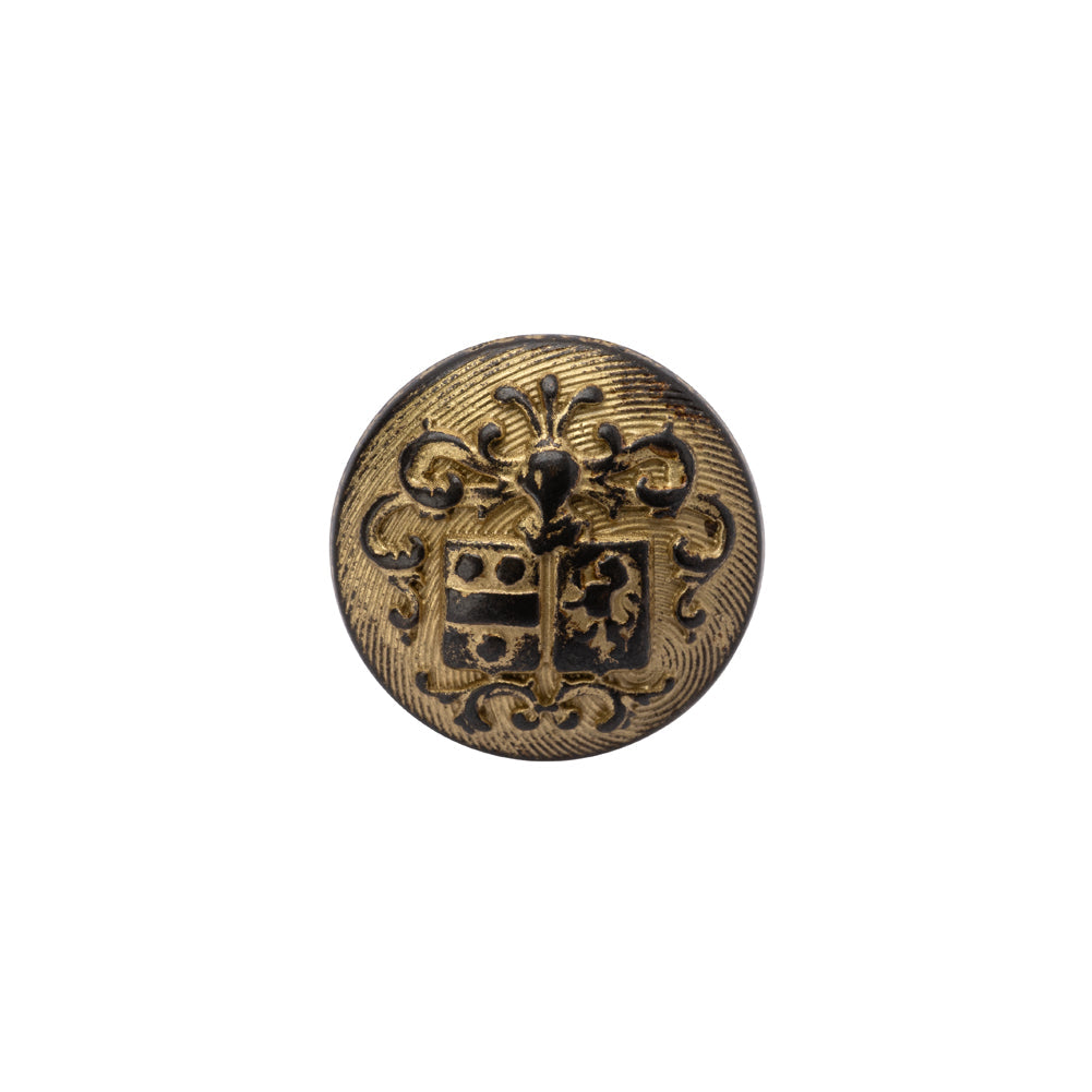 Metal Shank Back Button - 24L/15mm - Distressed Gold Crest