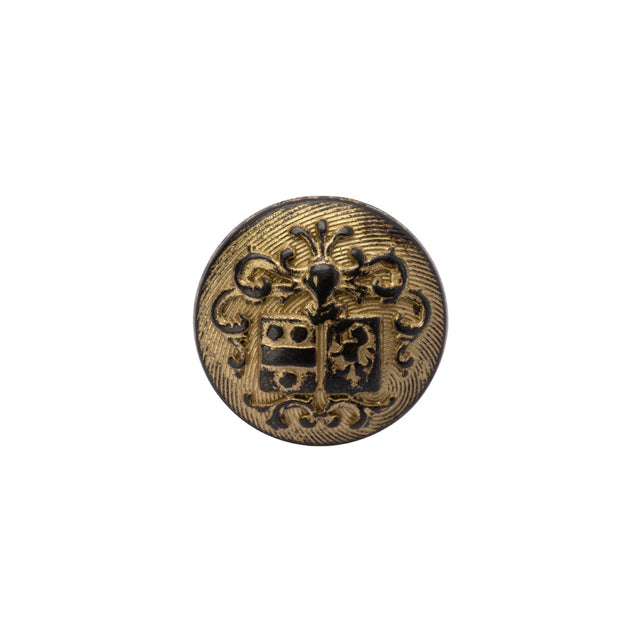 Metal Shank Back Button - 24L/15mm - Distressed Gold Crest