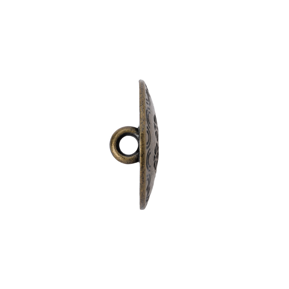 Metal Shank Back Button - 30L/19mm - Brass Flowers and Rainbows Embossed
