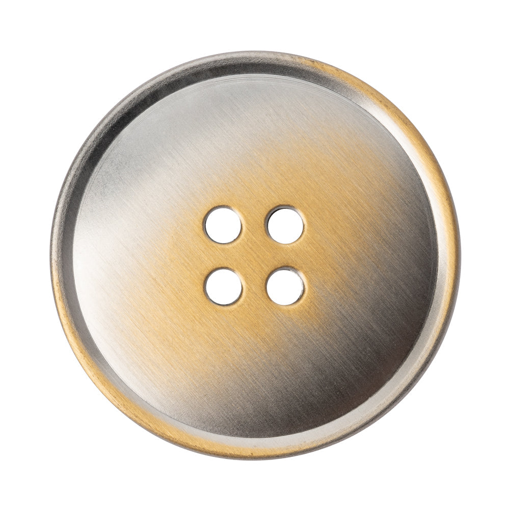 Metal 4-Hole Button - 54L/34mm - Silver and Brass Ombre Narrow Rim