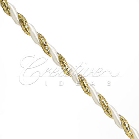 6Mm 2 Ply Twist Cords - 25 Yards (White/Gold)