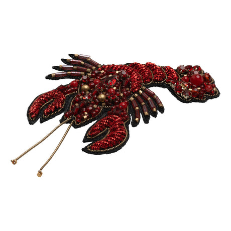 Rhinestones and Glass Beaded Metallic Applique, 3.25" x 2.75" - Red and Gold Lobster - Alice Collection