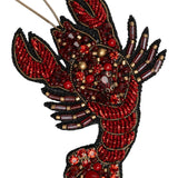 Rhinestones and Glass Beaded Metallic Applique, 3.25" x 2.75" - Red and Gold Lobster - Alice Collection