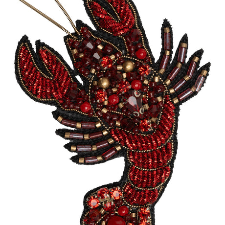 Rhinestones and Glass Beaded Metallic Applique, 3.25" x 2.75" - Red and Gold Lobster - Alice Collection