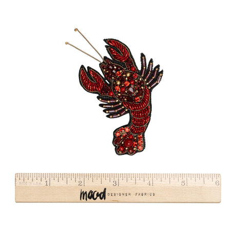 Rhinestones and Glass Beaded Metallic Applique, 3.25" x 2.75" - Red and Gold Lobster - Alice Collection