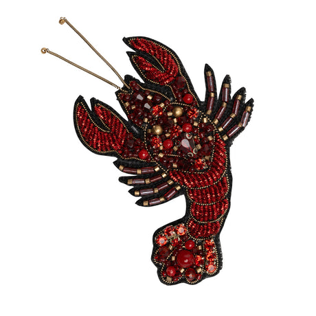 Rhinestones and Glass Beaded Metallic Applique, 3.25" x 2.75" - Red and Gold Lobster - Alice Collection