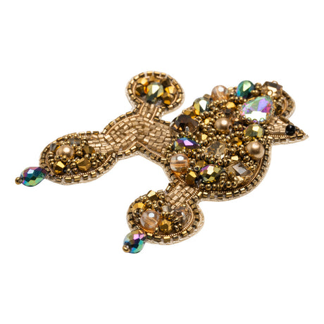 Rhinestones and Glass Beaded Applique, 3.5" x 2.375" - Gold and Oilslick Poodle - Alice Collection