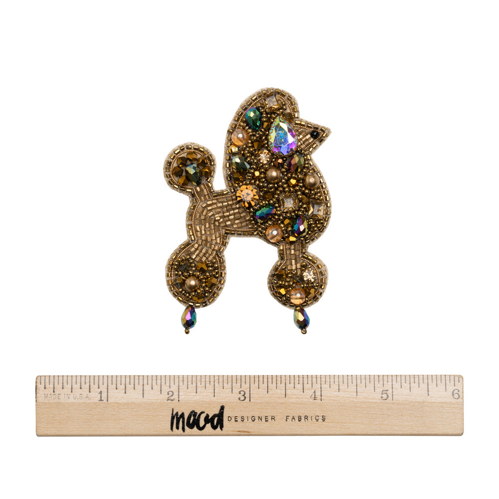 Rhinestones and Glass Beaded Applique, 3.5" x 2.375" - Gold and Oilslick Poodle - Alice Collection