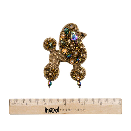 Rhinestones and Glass Beaded Applique, 3.5" x 2.375" - Gold and Oilslick Poodle - Alice Collection