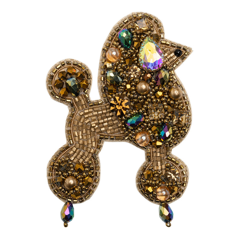 Rhinestones and Glass Beaded Applique, 3.5" x 2.375" - Gold and Oilslick Poodle - Alice Collection