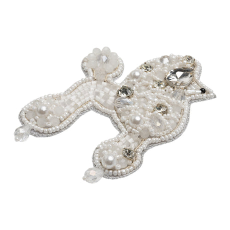 Rhinestones and Glass Beaded Applique, 3.5" x 2.375" - White, Crystal and Silver Poodle - Alice Collection
