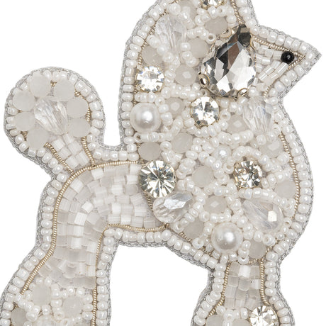 Rhinestones and Glass Beaded Applique, 3.5" x 2.375" - White, Crystal and Silver Poodle - Alice Collection