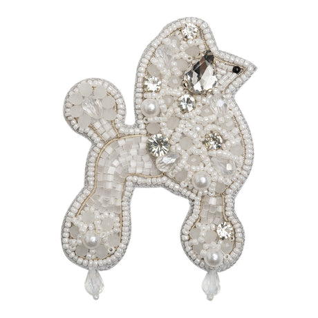 Rhinestones and Glass Beaded Applique, 3.5" x 2.375" - White, Crystal and Silver Poodle - Alice Collection