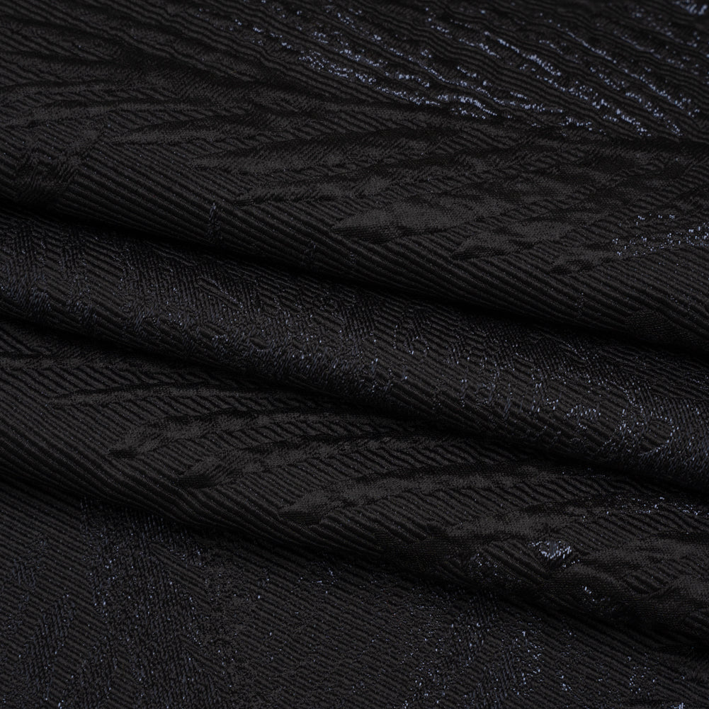 Metallic Black Palm Leaves Luxury Burnout Brocade