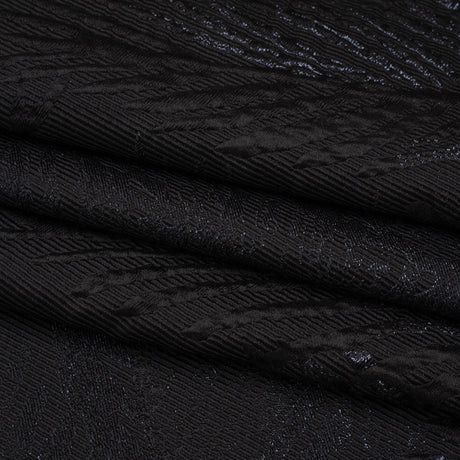 Metallic Black Palm Leaves Luxury Burnout Brocade