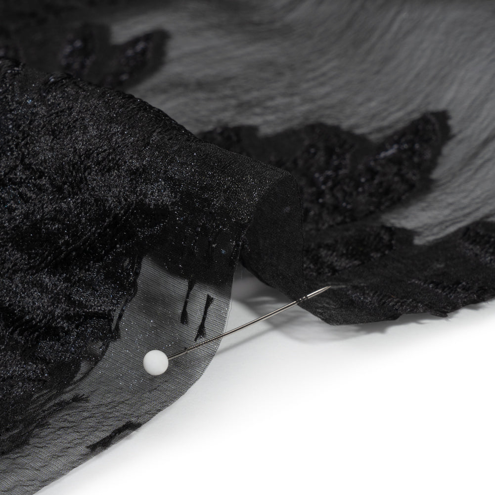 Metallic Black Palm Leaves Luxury Burnout Brocade