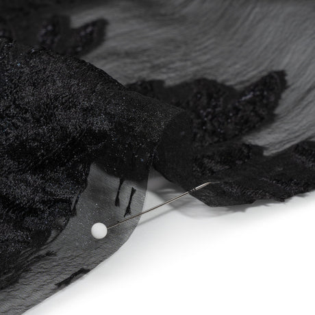Metallic Black Palm Leaves Luxury Burnout Brocade