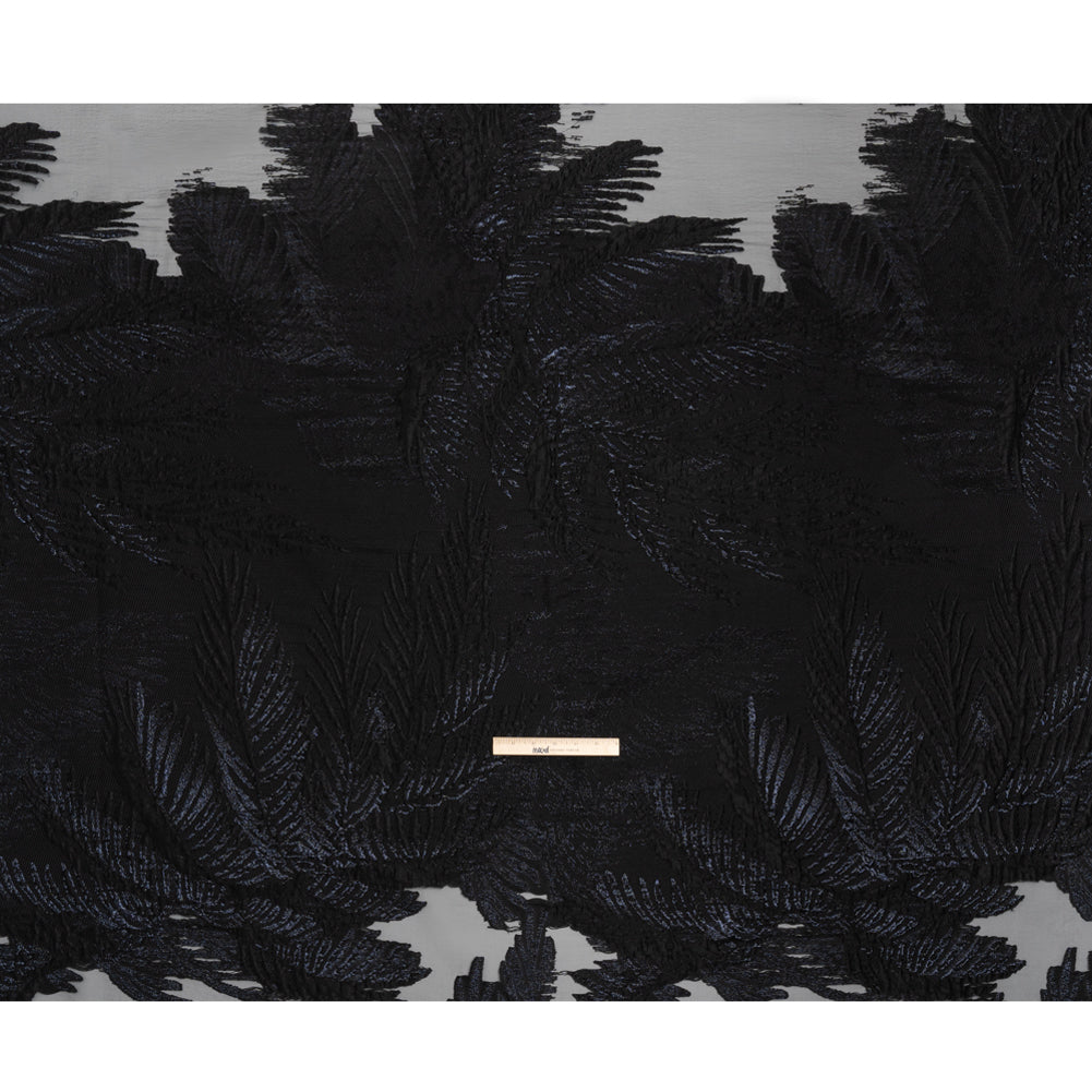 Metallic Black Palm Leaves Luxury Burnout Brocade