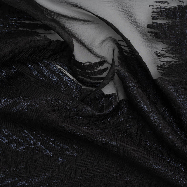 Metallic Black Palm Leaves Luxury Burnout Brocade