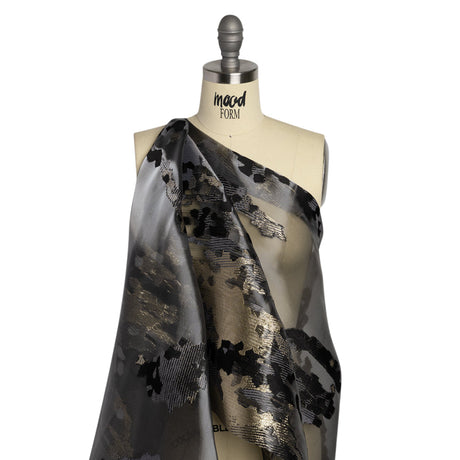 Gray, Black and Metallic Gold Abstract Luxury Burnout Brocade