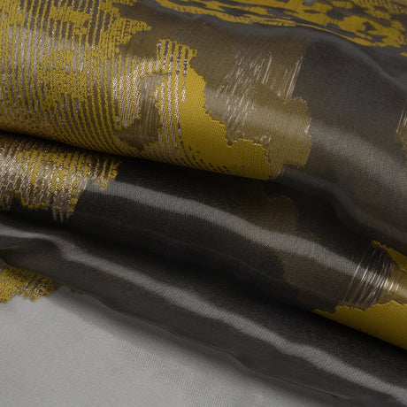 Yellow and Black Metallic Abstract Luxury Burnout Brocade
