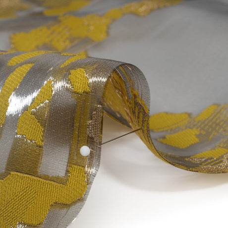 Yellow and Black Metallic Abstract Luxury Burnout Brocade