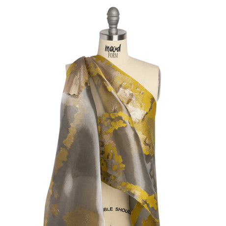 Yellow and Black Metallic Abstract Luxury Burnout Brocade