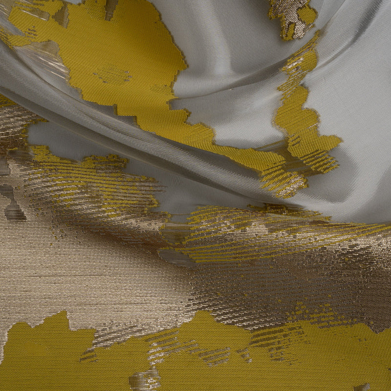 Yellow and Black Metallic Abstract Luxury Burnout Brocade