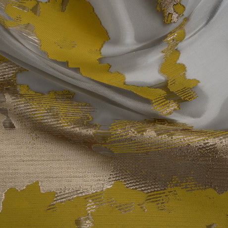 Yellow and Black Metallic Abstract Luxury Burnout Brocade
