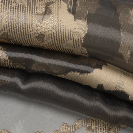 Beige and Black Metallic Abstract Luxury Burnout Brocade