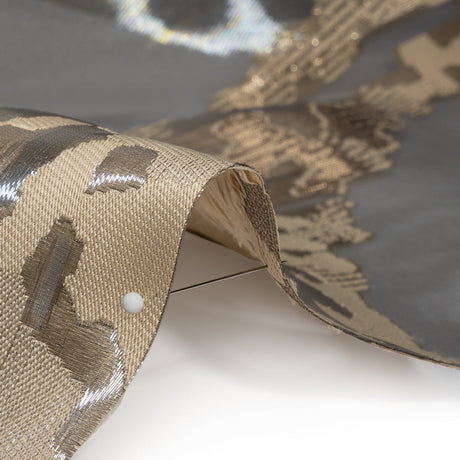 Beige and Black Metallic Abstract Luxury Burnout Brocade