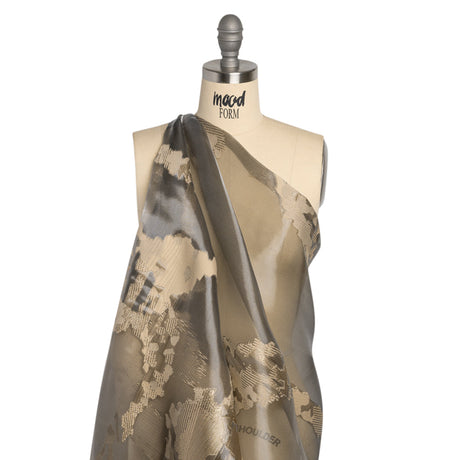 Beige and Black Metallic Abstract Luxury Burnout Brocade