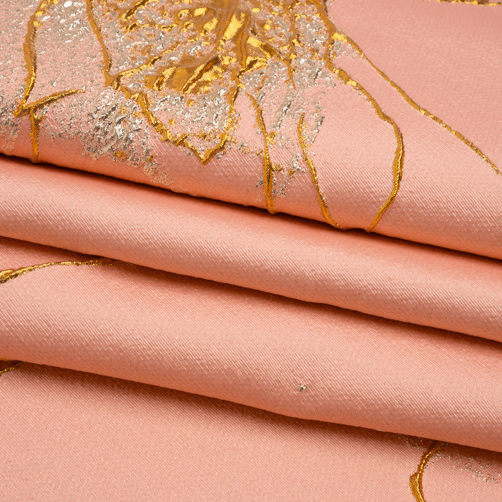 Metallic Silver, Gold and Pink Fanciful Floral Luxury Brocade
