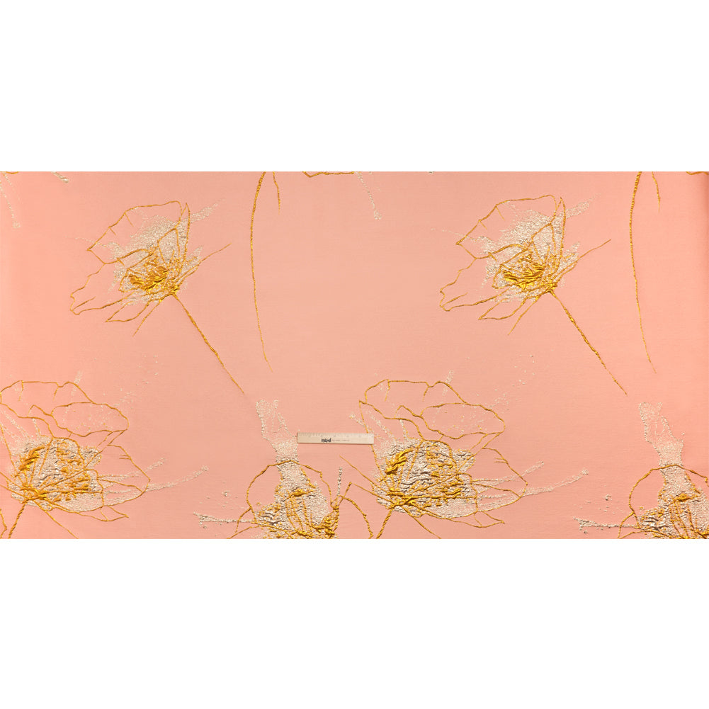 Metallic Silver, Gold and Pink Fanciful Floral Luxury Brocade