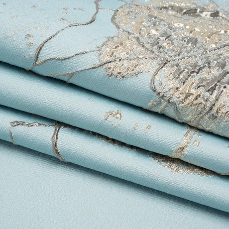 Metallic Silver, Gray and Sky Blue Fanciful Floral Luxury Brocade