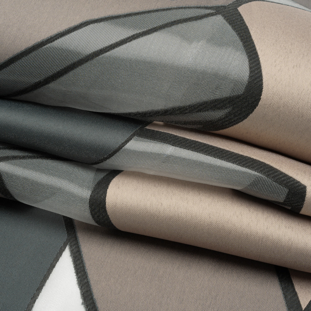 Taupe, Charcoal and Black Abstract Luxury Burnout Brocade