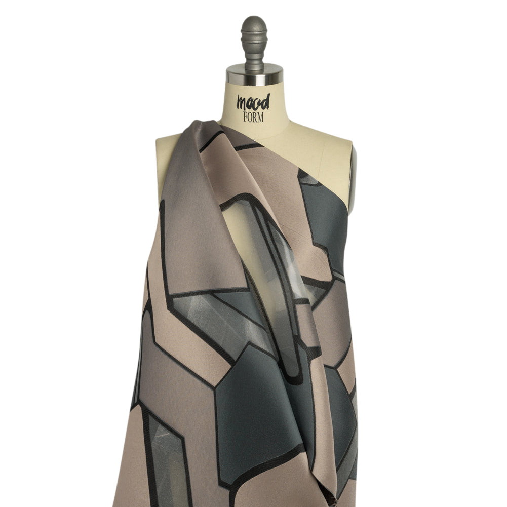 Taupe, Charcoal and Black Abstract Luxury Burnout Brocade